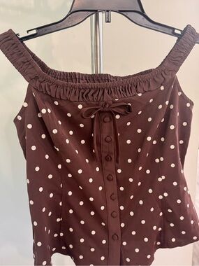 Viora Lane Brown Smocked Polka Dot Top